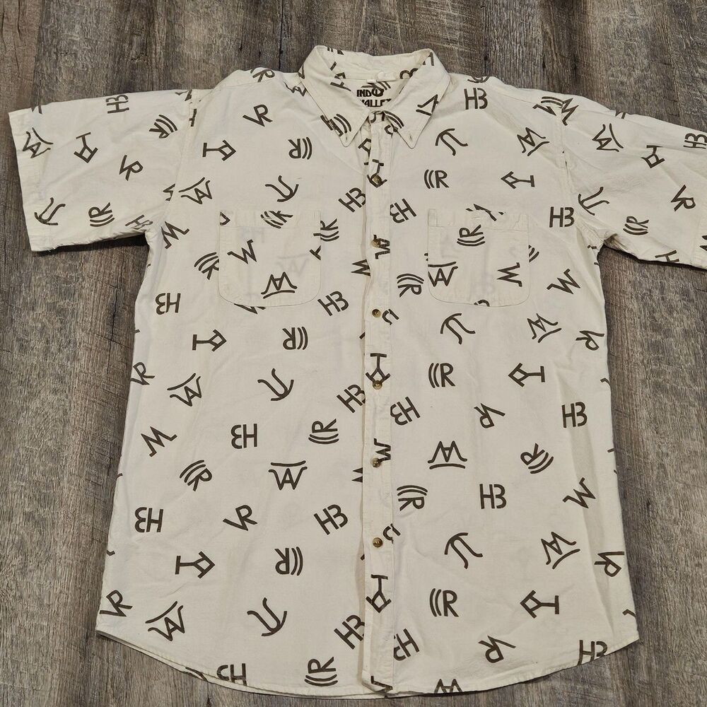 Ind Valley Men's Off-White Short Sleeve Button Down Shirt Size XL